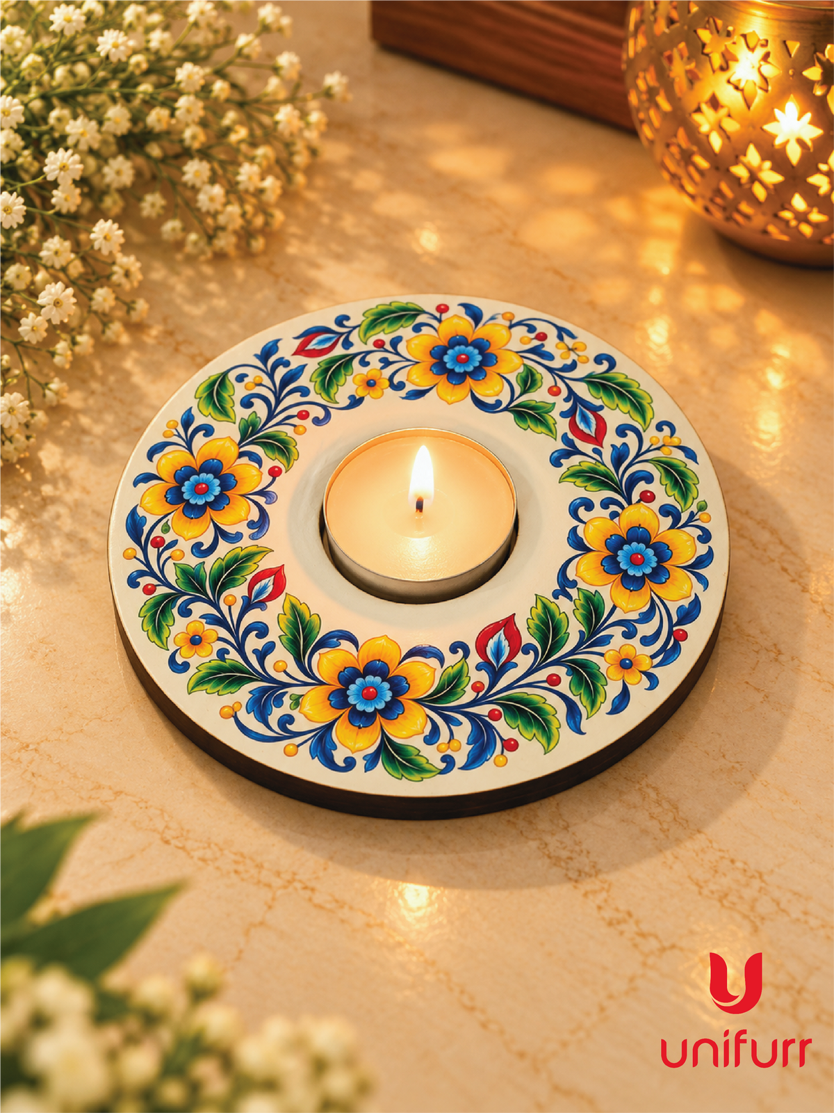 Floral Wooden Tealight Holder, Bulk Packs